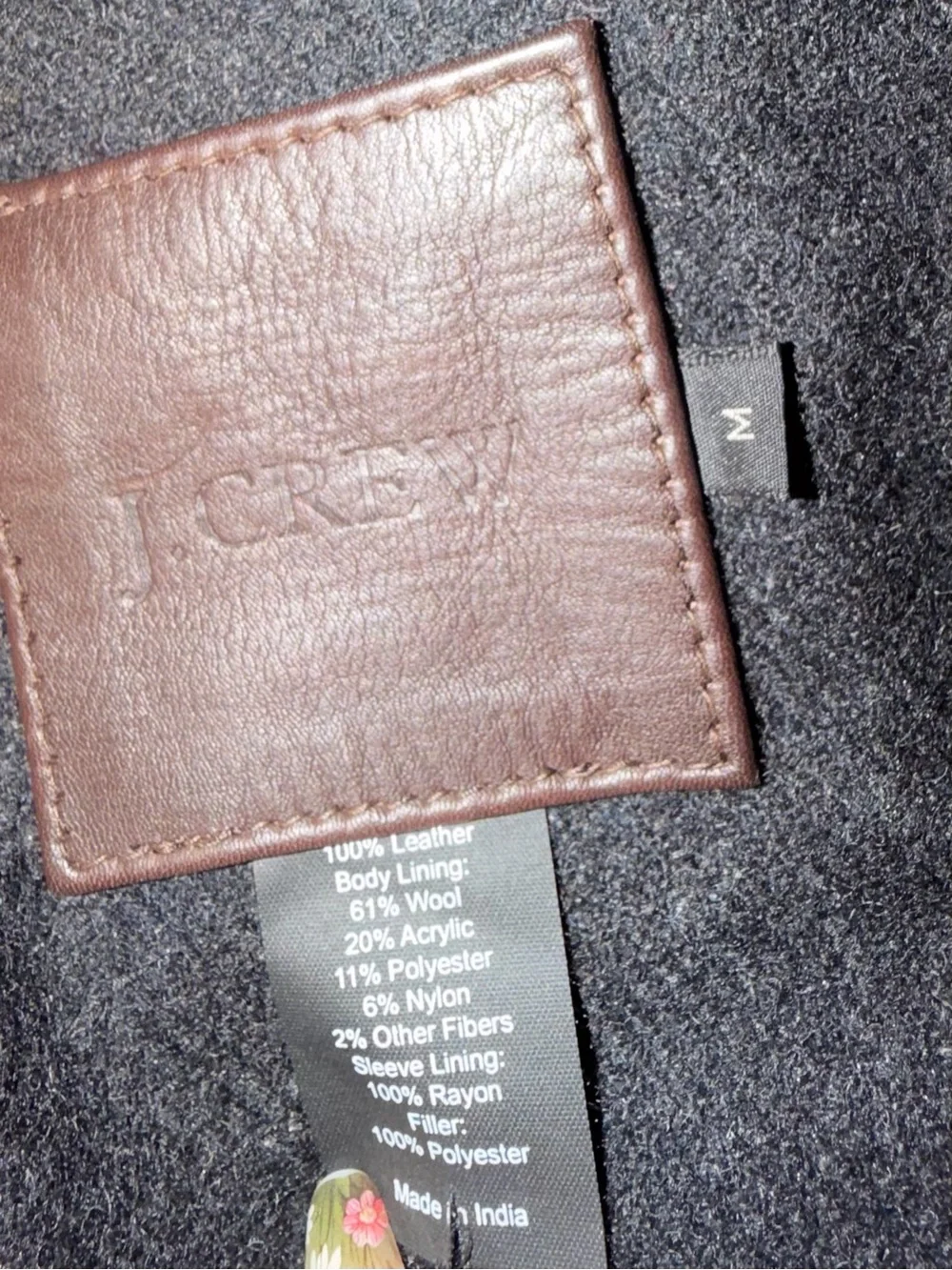 Vintage J Crew Leather Bomber Jacket Mens Medium Brown Wool Lined Button Up